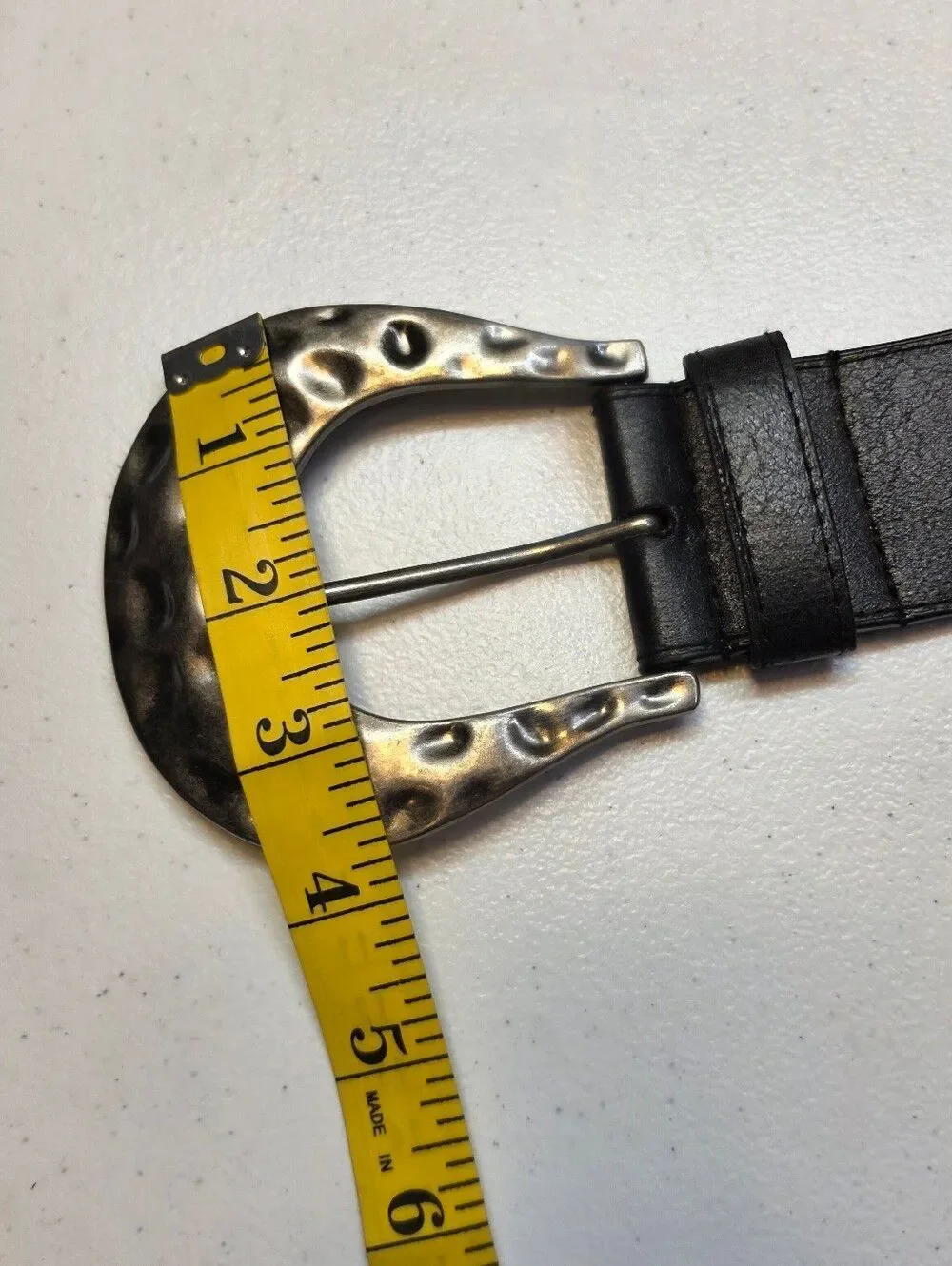 Black Stretch Belt Fishscale Oversized Hammered Metal Style Buckle Studded